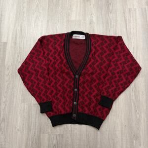 Vintage Red and Black Men's Cardigan Sweater